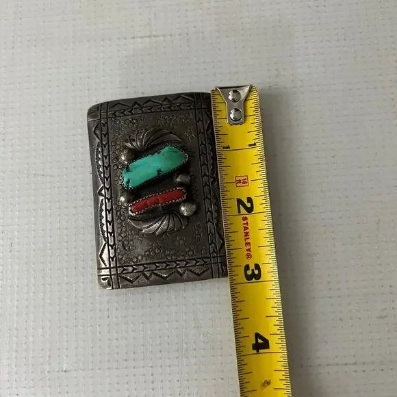 Vintage Old Pawn Silver, Turquoise, & Coral Belt Buckle